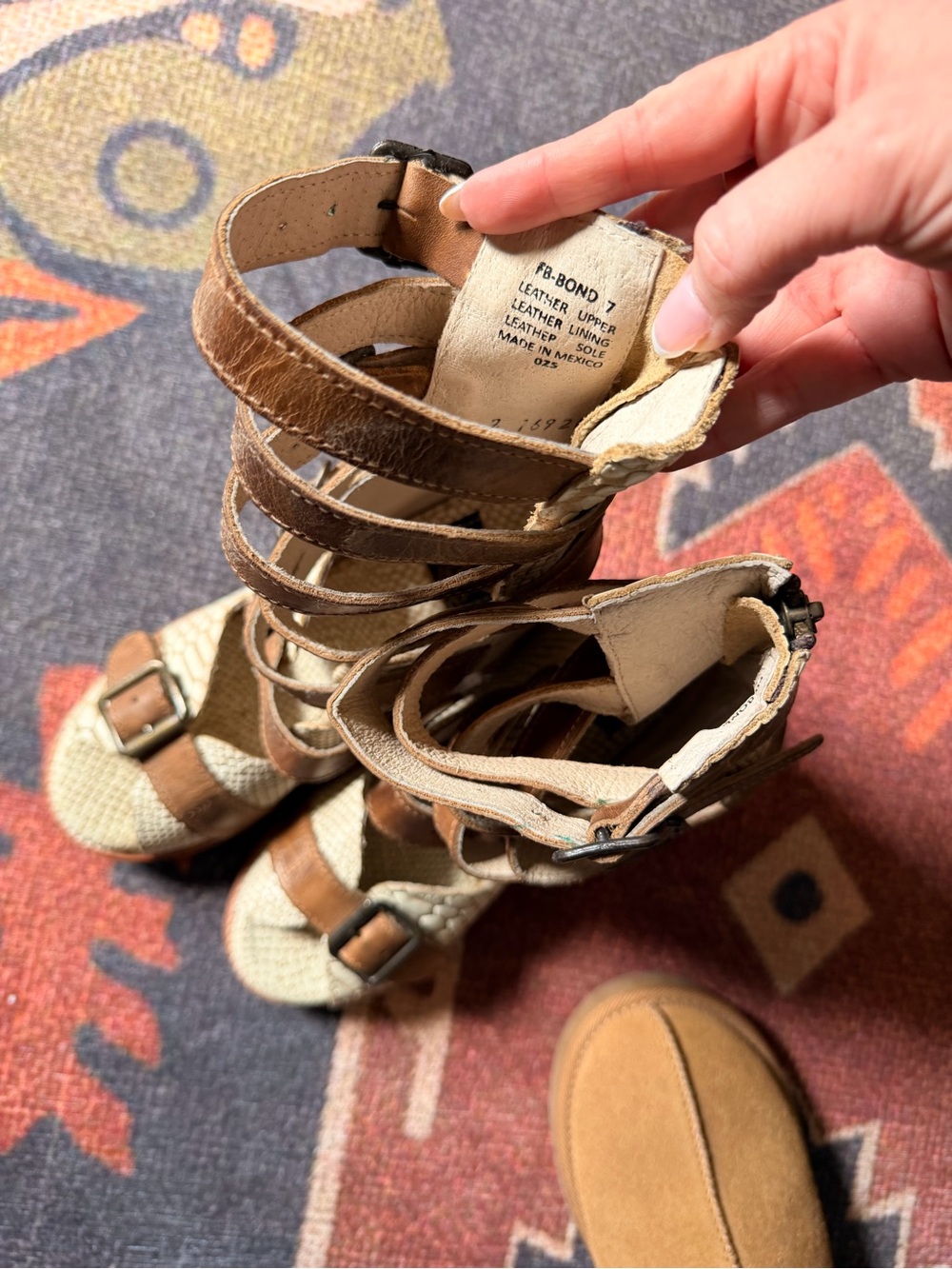 Freebird Brown Strappy Buckle Heeled Sandals - Picture 5 of 6